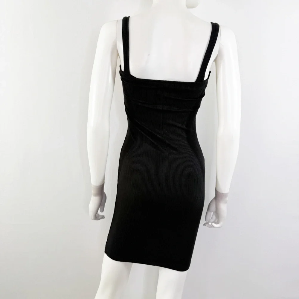 Aero Seriously Soft Black Mini Dress Size XS Square Neck Bodycon Retro Summer - Picture 6 of 8